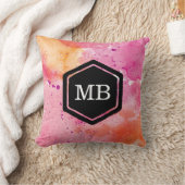 ピンクとオレンジの水色の銀河系モノグラム枕 クッション (ブランケット)