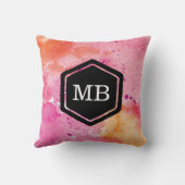 ピンクとオレンジの水色の銀河系モノグラム枕 クッション (裏面)