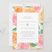 ピンクとオレンジの水色バラサマー結婚ズ 招待状 (正面)