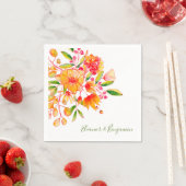 ピンクとオレンジの水色フローラカスタムウェディング スタンダードカクテルナプキン (インサイチュ)