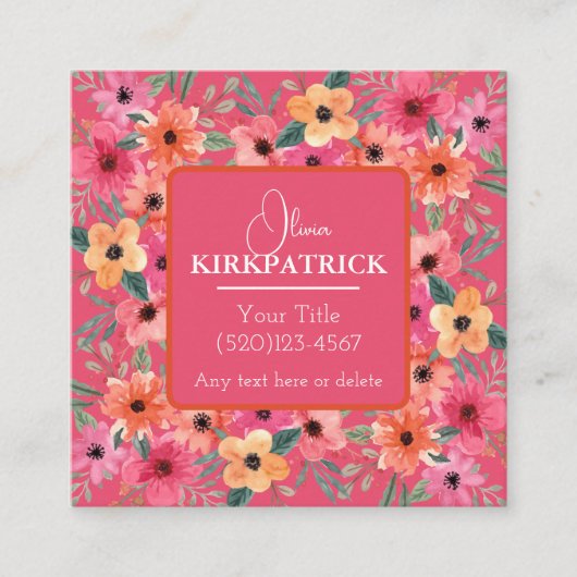 ピンクとオレンジの水色フローラ名刺 スクエア名刺 (正面)