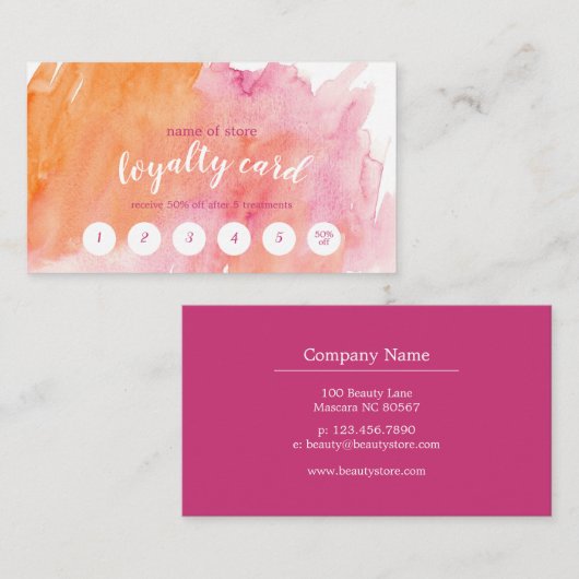ピンクとオレンジの水色顧客ロイヤリティカード 名刺 (正面/裏面)