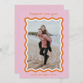 ピンクとオレンジの波形が新年を迎える シーズンカード (正面/裏面)