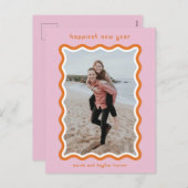 ピンクとオレンジの波形が新年を迎える シーズンポストカード (正面/裏面)