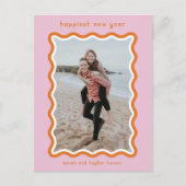 ピンクとオレンジの波形が新年を迎える シーズンポストカード (正面)