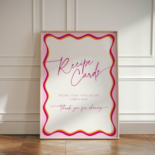 ピンクとオレンジの波形縁どレシピカード 台座サイン