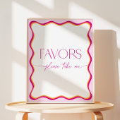 ピンクとオレンジの波状の花バーが花束を作る 台座サイン