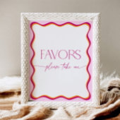 ピンクとオレンジの波状の花バーが花束を作る 台座サイン