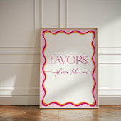 ピンクとオレンジの波状の花バーが花束を作る 台座サイン