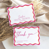 ピンクとオレンジの波状縁どブライダルシャワー サンキューカード