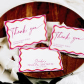ピンクとオレンジの波状縁どブライダルシャワー サンキューカード