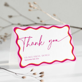 ピンクとオレンジの波状縁どブライダルシャワー サンキューカード