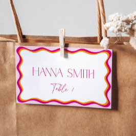 ピンクとオレンジの波線ボーダー席札 プレイスカード