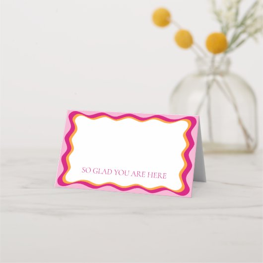 ピンクとオレンジの波線ボーダー席札 プレイスカード (裏面)