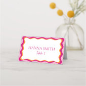 ピンクとオレンジの波線ボーダー席札 プレイスカード (正面)