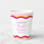 ピンクとオレンジの波線ボーダー カラフルなブライダルシャワー 紙コップ (正面)