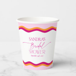 ピンクとオレンジの波線ボーダー カラフルなブライダルシャワー 紙コップ