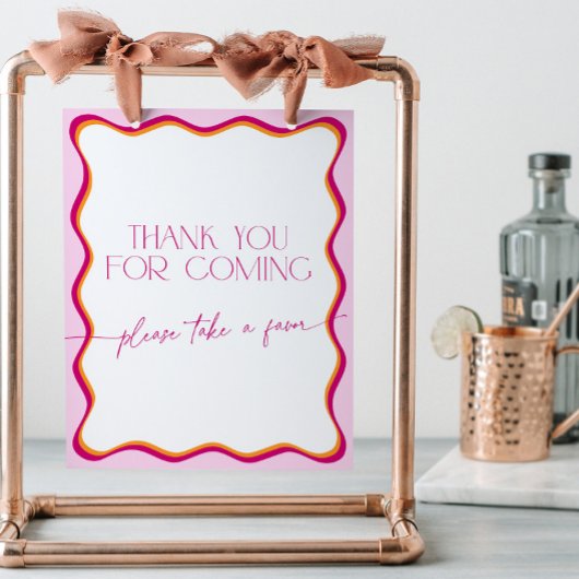 ピンクとオレンジの波縁どがありがとうござ来う 台座サイン