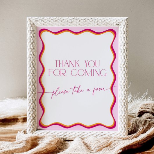 ピンクとオレンジの波縁どがありがとうござ来う 台座サイン