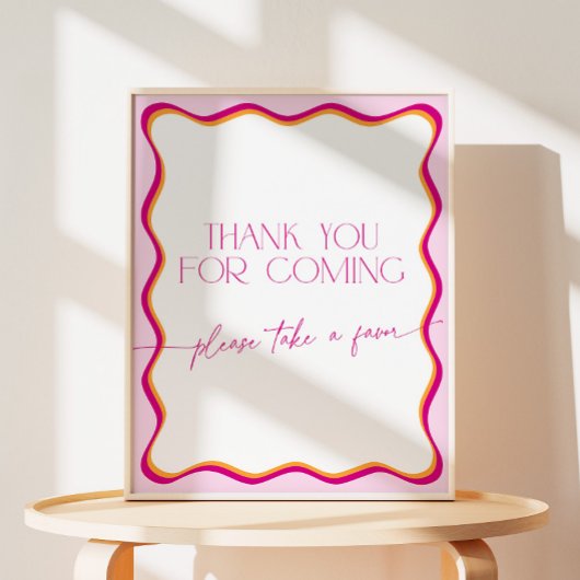 ピンクとオレンジの波縁どがありがとうござ来う 台座サイン