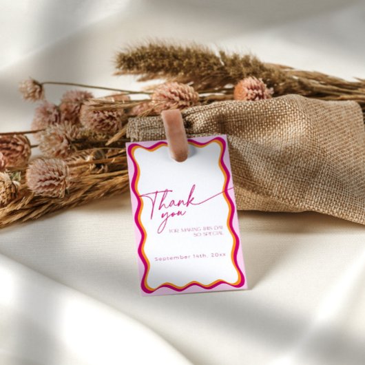 ピンクとオレンジの波縁どがありがとう フェイバータグ