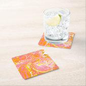 ピンクとオレンジの流体アート スクエアペーパーコースター (インサイチュ)