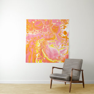 ピンクとオレンジの流体アート タペストリー