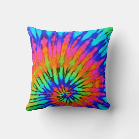 ピンクとオレンジの渦巻き状絞り染め枕 クッション (裏面)