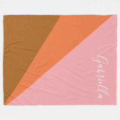 ピンクとオレンジの色のブロックジオメトリックパーソナライズされたス フリースブランケット (正面(横))