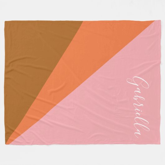 ピンクとオレンジの色のブロックジオメトリックパーソナライズされたス フリースブランケット (正面(横))