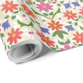 ピンクとオレンジの花と水玉模様オンベージュ色 ラッピングペーパー (ロールコーナー)