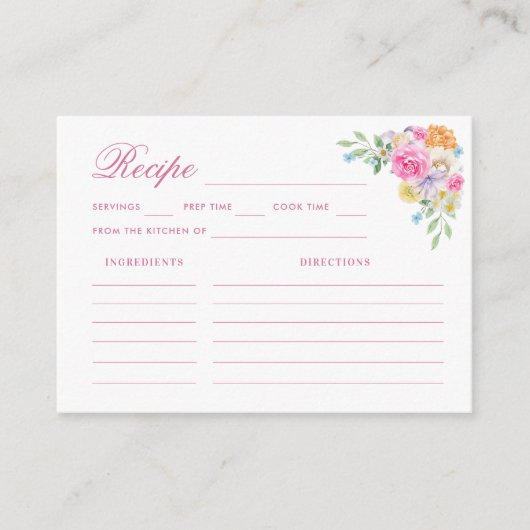 ピンクとオレンジの花のシェアレシピ ブライダルシャワー エンクロージャーカード (正面)