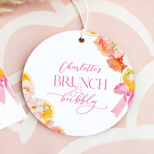 ピンクとオレンジの花のブライズシャワー フェイバータグ