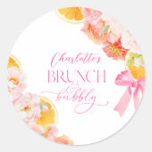 ピンクとオレンジの花のブライズシャワー ラウンドシール (正面)