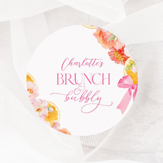 ピンクとオレンジの花のブライズシャワー ラウンドシール