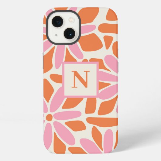 ピンクとオレンジの花のモノグラム iPhoneケース (裏面)