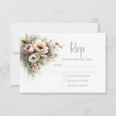 ピンクとオレンジの花のラスティックな結婚式RSVP 出欠カード (正面)