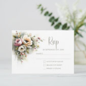 ピンクとオレンジの花のラスティックな結婚式RSVP 出欠カード (スタンド正面)