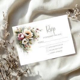 ピンクとオレンジの花のラスティックな結婚式RSVP 出欠カード