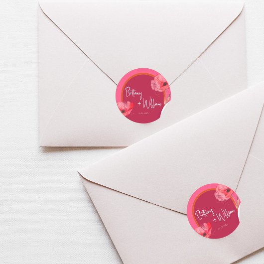 ピンクとオレンジの花の咲く鮮やかな ラウンドシール