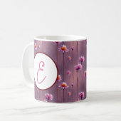 ピンクとオレンジの花の模様モノグラム コーヒーマグカップ (正面左)