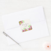 ピンクとオレンジの花の水色絵を描の スクエアシール (封筒)