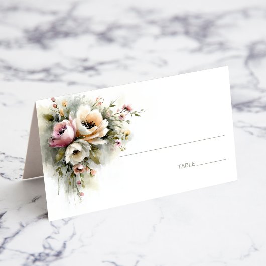 ピンクとオレンジの花の田舎風結婚式プレイスカード プレイスカード