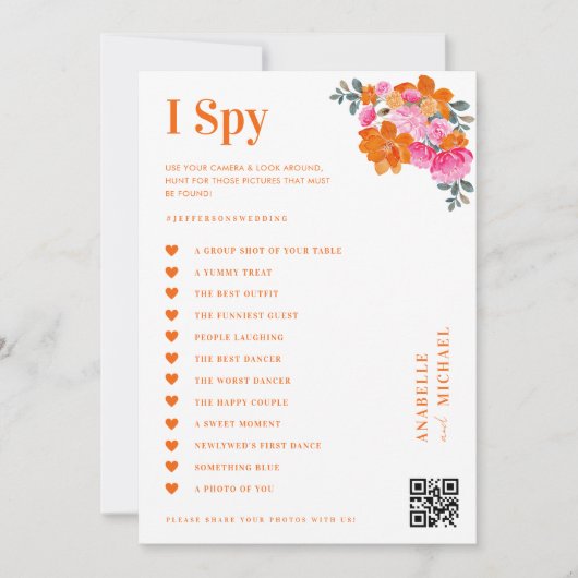 ピンクとオレンジの花の結婚式 私探しゲーム カード (正面)