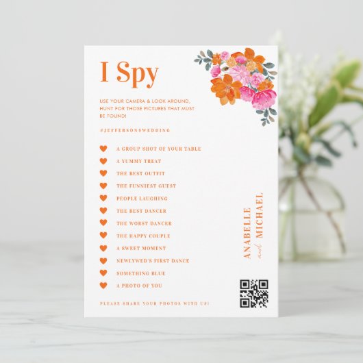 ピンクとオレンジの花の結婚式 私探しゲーム カード (スタンド正面)