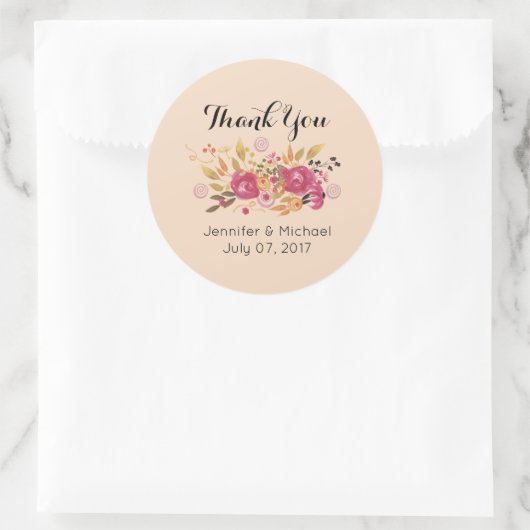 ピンクとオレンジの花の花束結婚ありがとう ラウンドシール (バッグ)