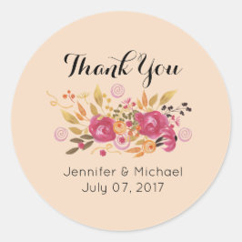 ピンクとオレンジの花の花束結婚ありがとう ラウンドシール