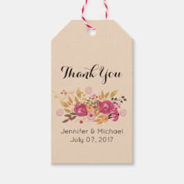 ピンクとオレンジの花の花束on桃ありがとう ギフトタグ
