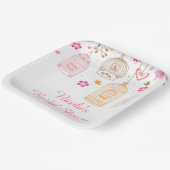 ピンクとオレンジの花の鳥かご ブライダルシャワー ペーパープレート (傾斜あり)