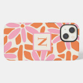 ピンクとオレンジの花モノグラム iPhoneケース (裏面横)